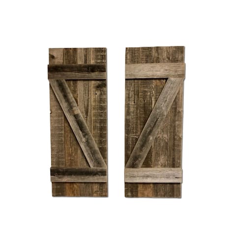 Set of 2 Rustic Natural Weathered Grey Wood Window Shutters with Hanger - 14 W x 2 D x 36 H