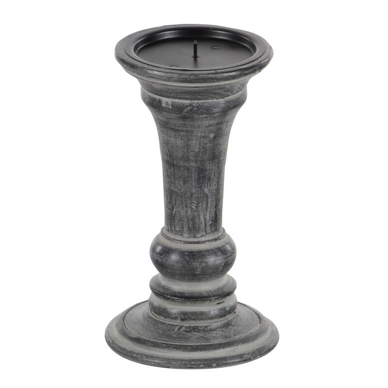 Black Mango Wood Traditional Candle Holder (Set of 3) - S/3 10", 8", 6"H