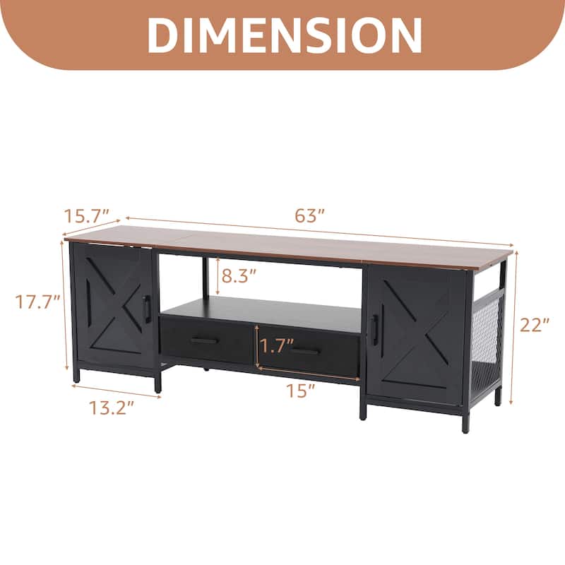 Farmhouse TV Stand for up to 65" TV with Storage Cabinets and Drawers
