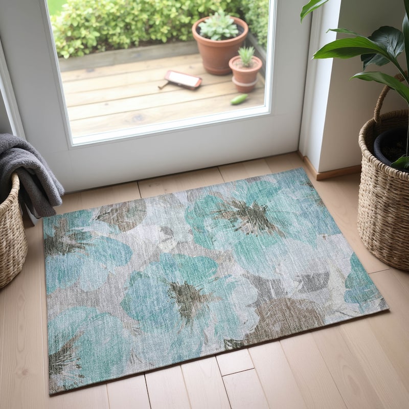 Premium Washable Super Soft Contemporary Floral Mayfield Rug - Teal - 1'8" x 2'6"