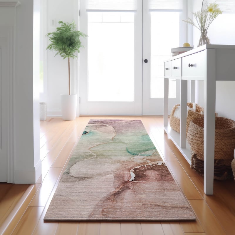 Premium Washable Super Soft Abstract Mayfield Rug - Teal - 2' 3" x 7' 6" - Runner