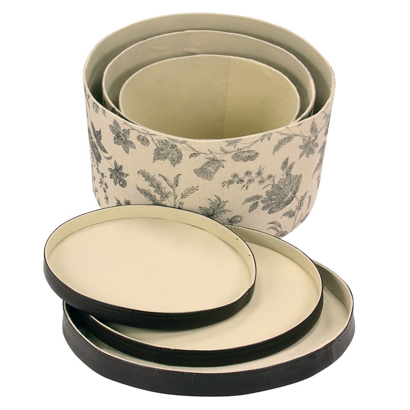 Household Essentials Nestable Hat Boxes with Faux Leather Lids, Set of 3
