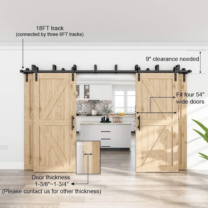 WINSOON 418FT Bypass Sliding Barn Door Hardware Kit for Four Doors J