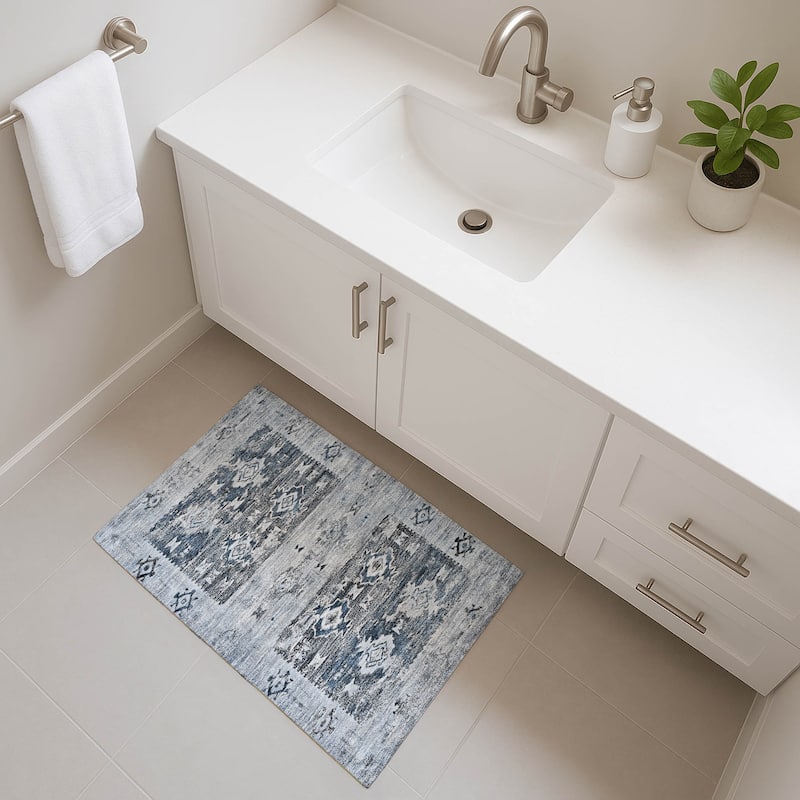 Premium Washable Super Soft Global Icon Mayfield Rug - Blue - 1'8" x 2'6"