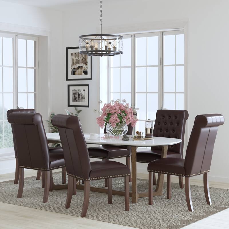 6PK Parsons Chairs-Rolled Back, Accent Nail Trim