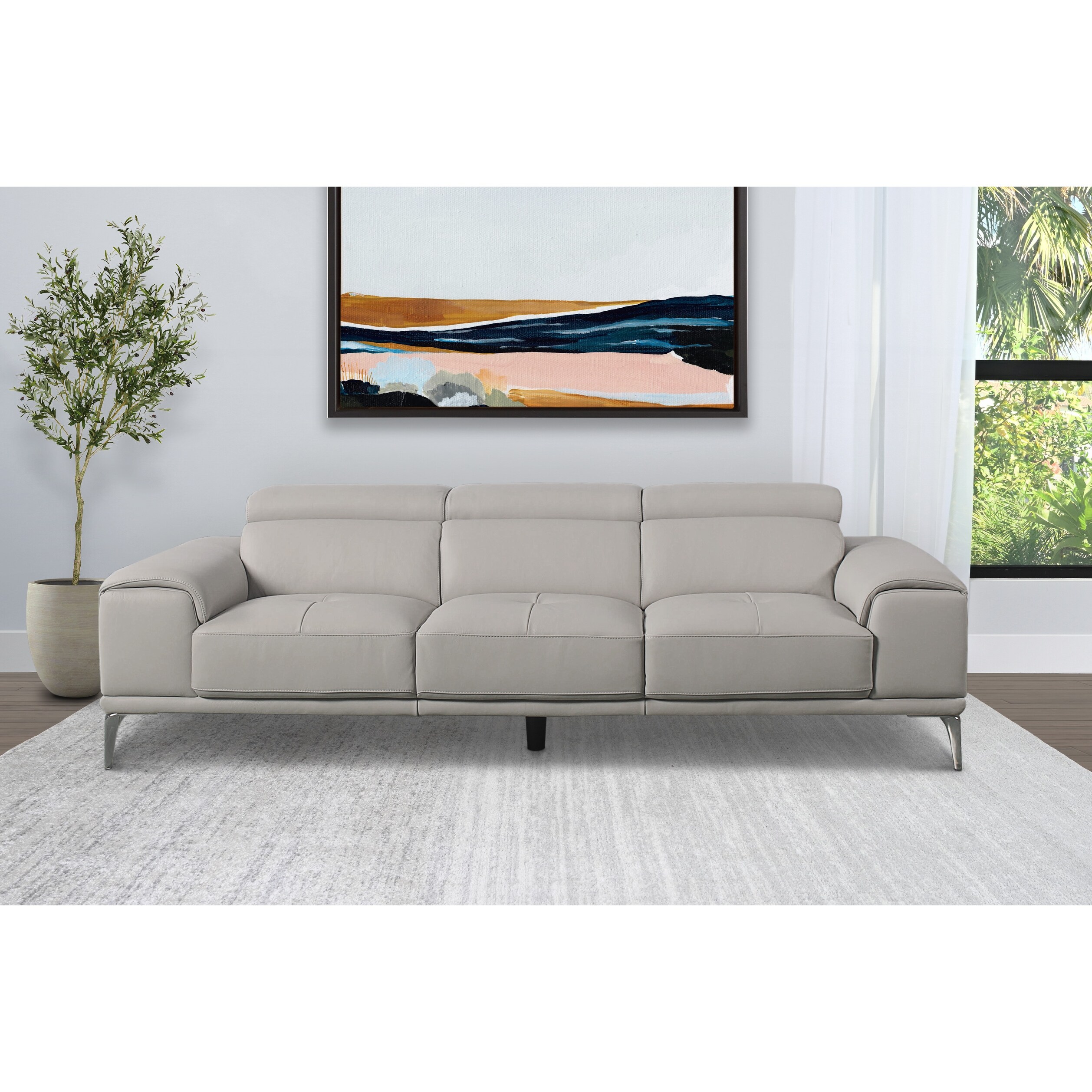 Abbyson Samira Top Grain Leather Sofa with Adjustable Headrest