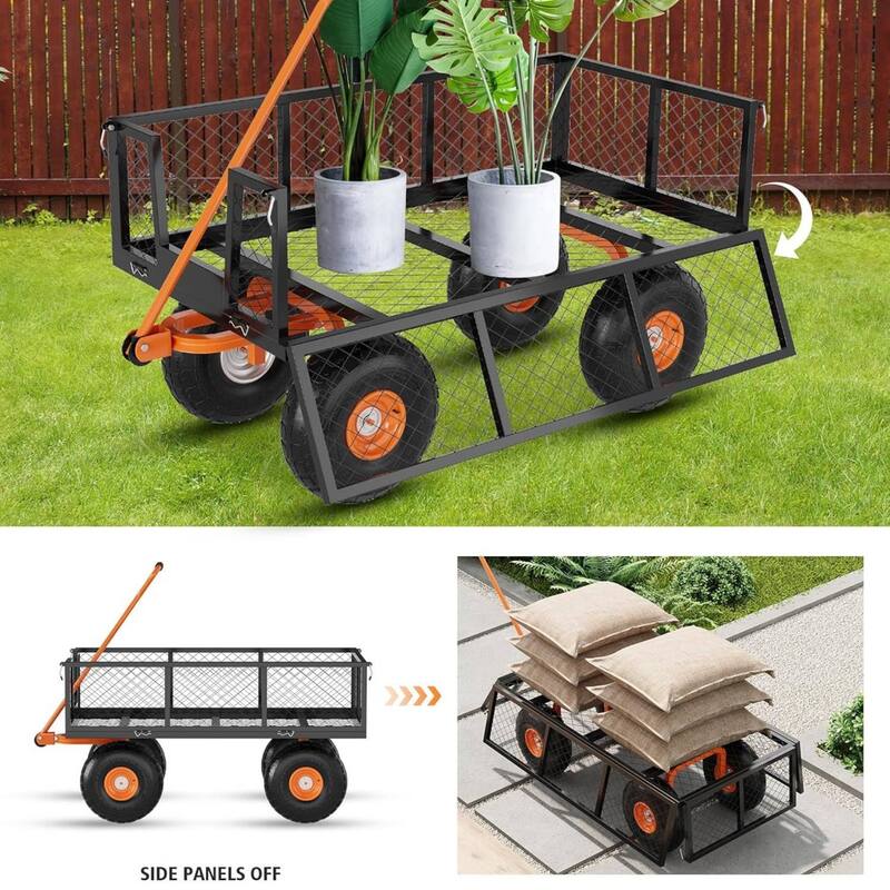 500 LBS Heavy Duty Steel Garden Cart, Utility Yard Wagon for Landscaping, Lawn, Farm, Outdoor Use