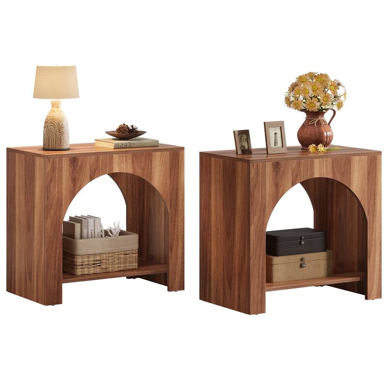 Rustic Wood End Table 2 Tier Side Table with Storage for Living Room