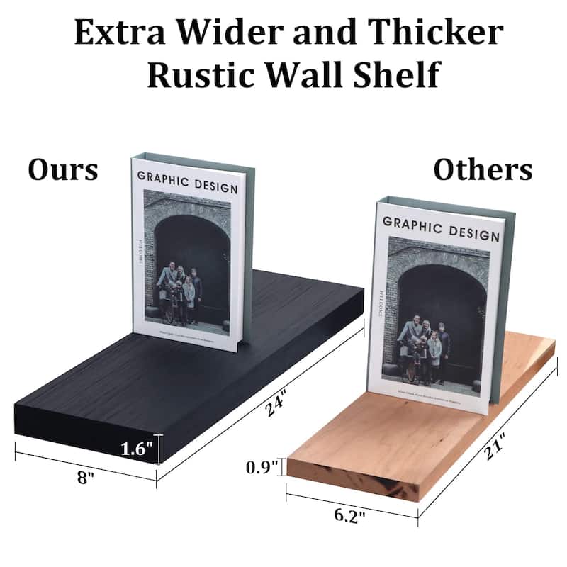 2 Piece Pine Veneer Wood Wall Mounted Floating Shelf