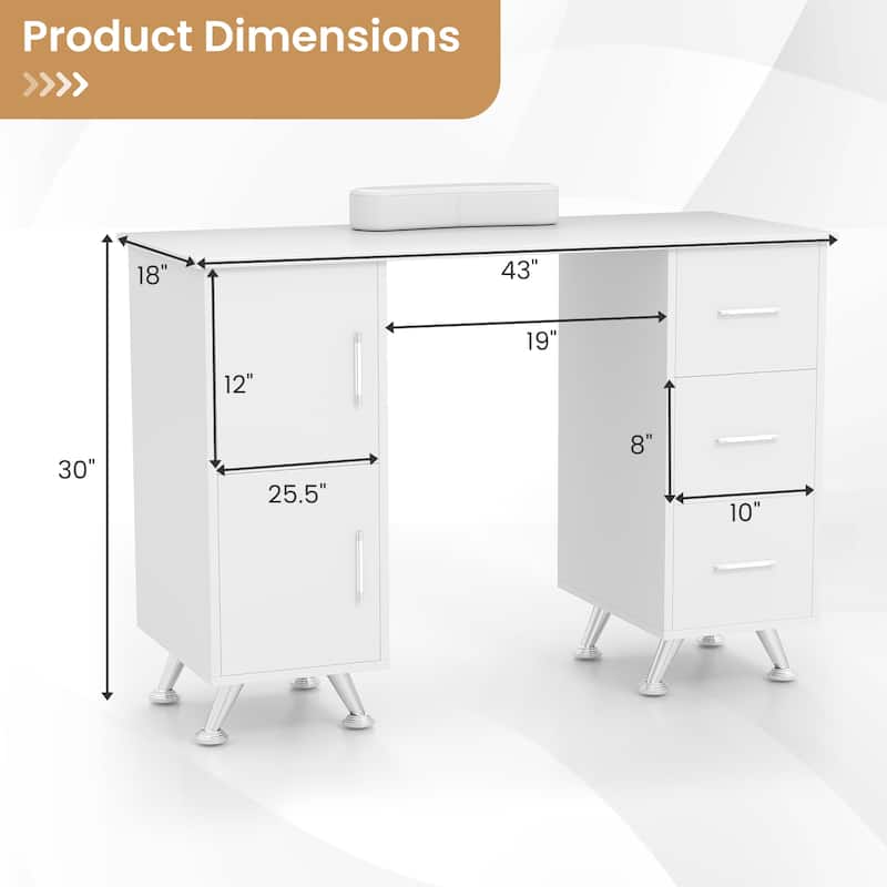 Costway Wooden Nail Desk Station with Removable Wrist Rest Metal Legs - See Details