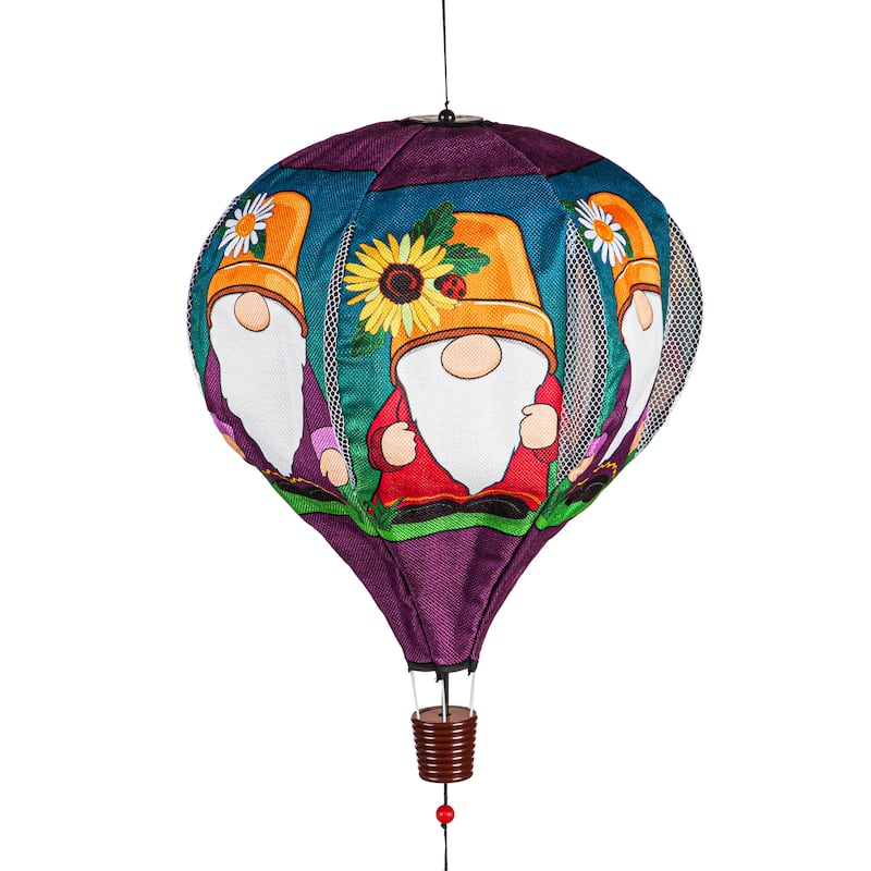 55 in. Flower Pot Gnomes Burlap Balloon Wind Spinner