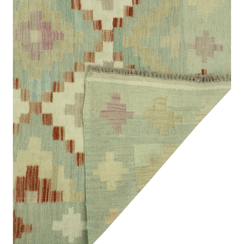 Sun Faded Flatweave Agharr Ivory/Lt. Green Rug - 4'1" x 5'8"