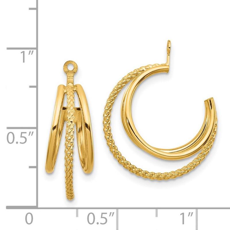 Curata 14k Yellow Gold Textured Twisted Triple Hoop Earring Jackets 19x8mm