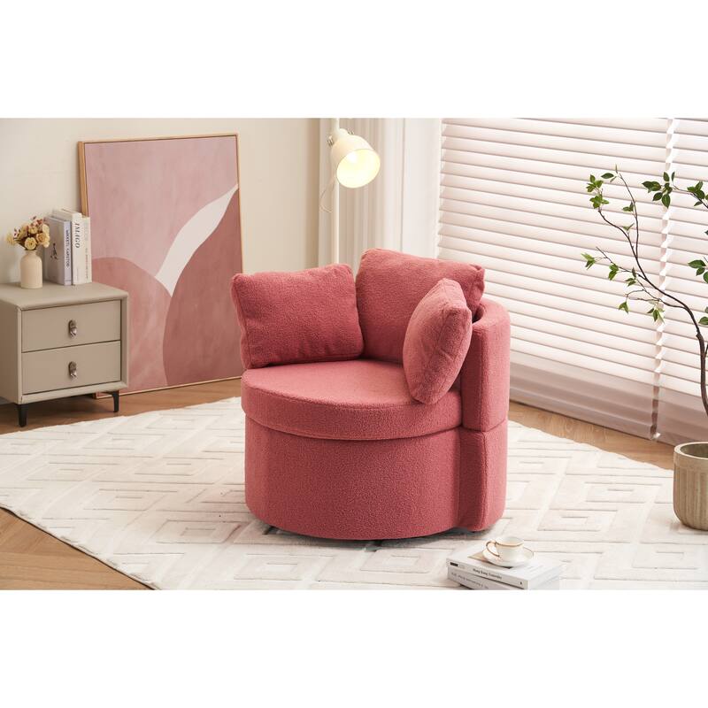 Swivel And Storage Chair With Back Cushion For Living Room - Dark Pink