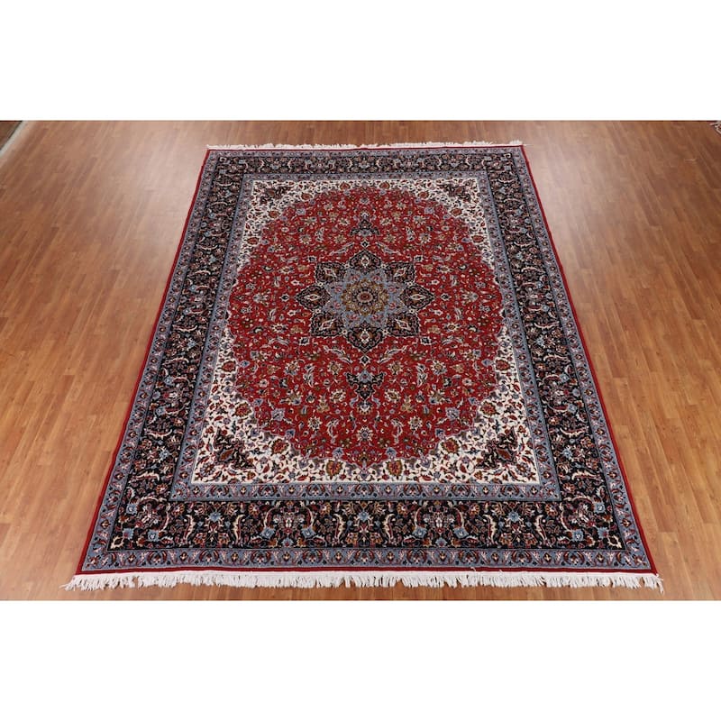 Floral Red Kashan Turkish Rug Floral Machine-Made Carpet - 9'9" x 12'8"