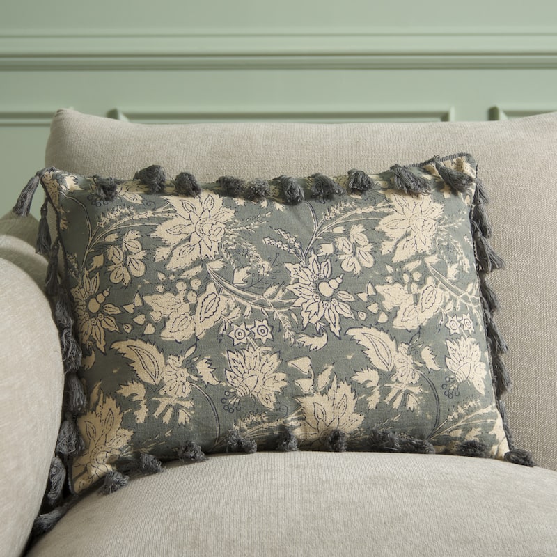 SAFAVIEH Home Azzura 14 x 20-inch Blue Grey Cotton Lumbar Pillow