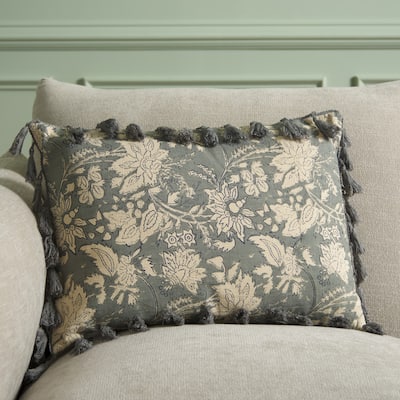 SAFAVIEH Home Azzura 14 x 20-inch Blue Grey Cotton Lumbar Pillow