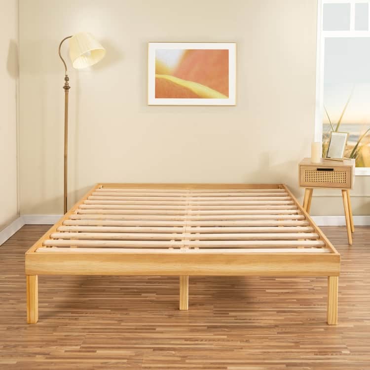 Lucia 14 Inch Solid Pine Wood Full Size Platform Bed Frame, No Squeak
