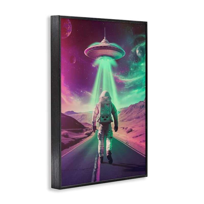 Stupell Astronaut Walking Toward UFO Framed Giclee Art Design By Wumples