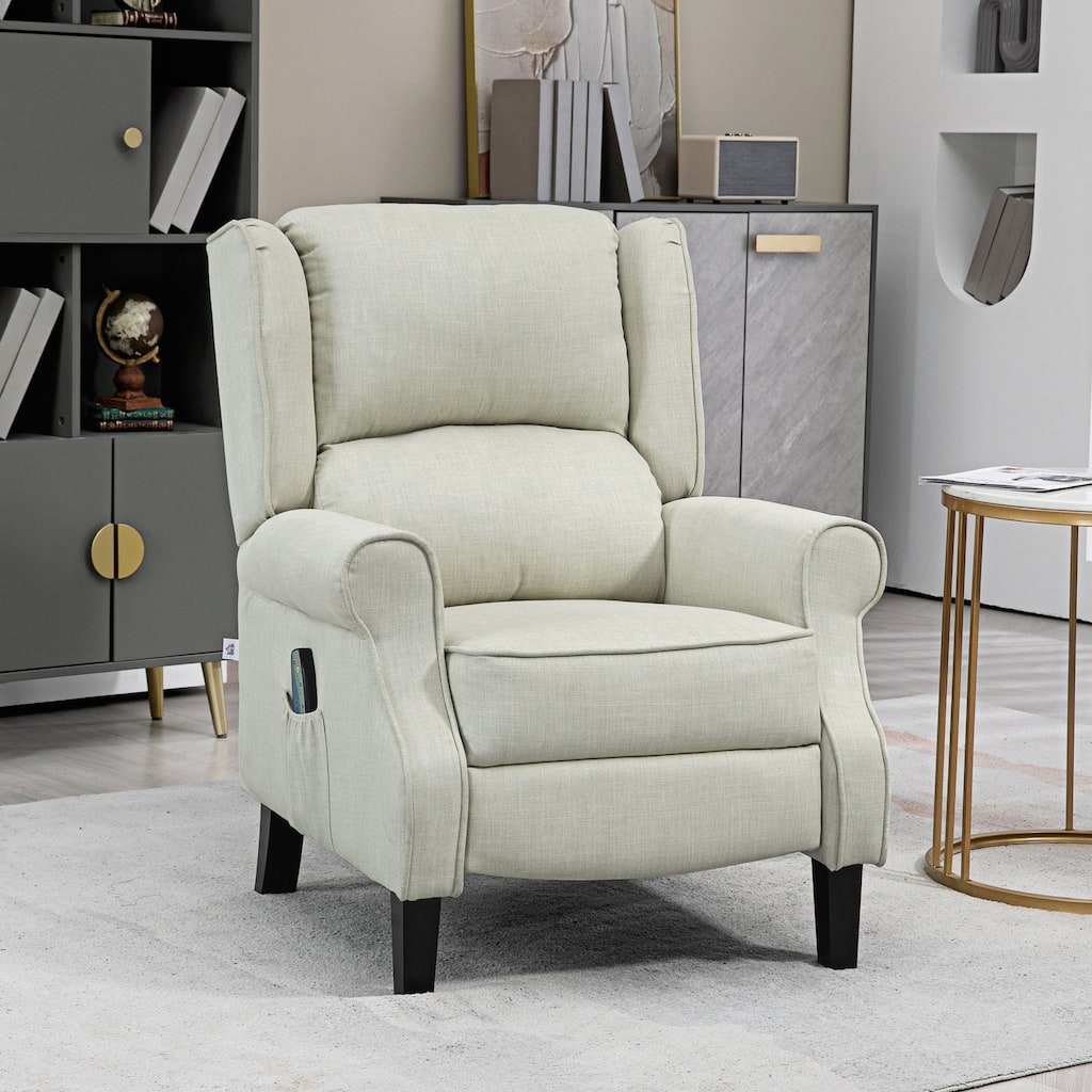 Wingback Fabric Recliner Chair with Heat, Footrest and Side Pocket