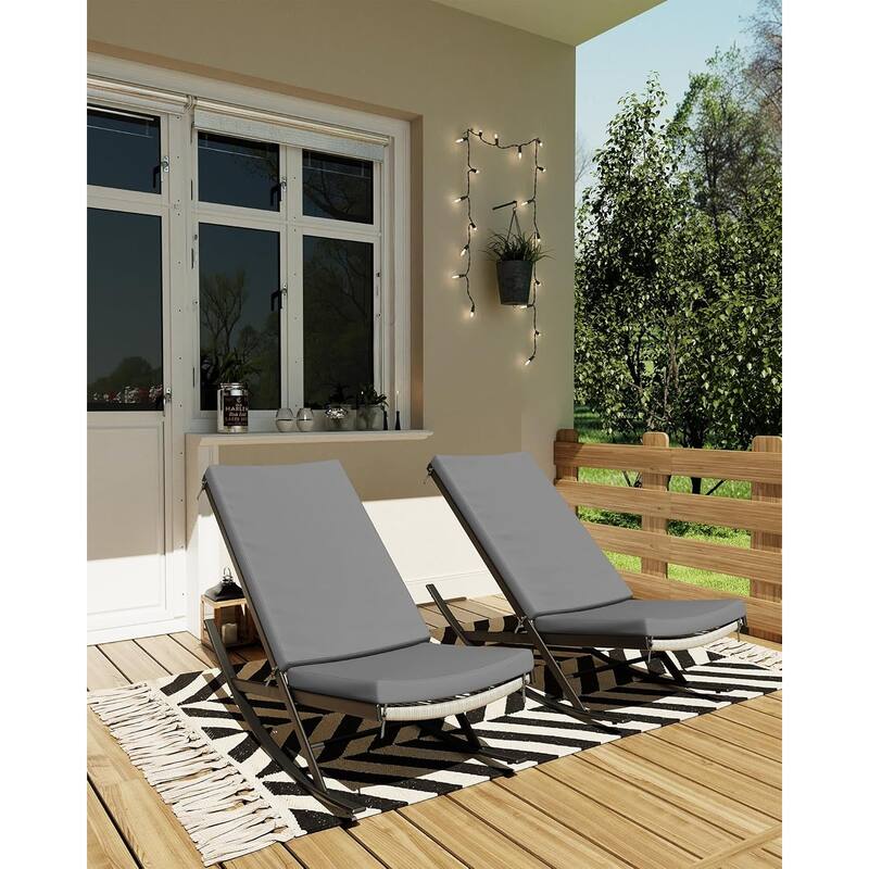 2-Piece Outdoor Rocking Chairs with Thick Cushion and Iron Frame
