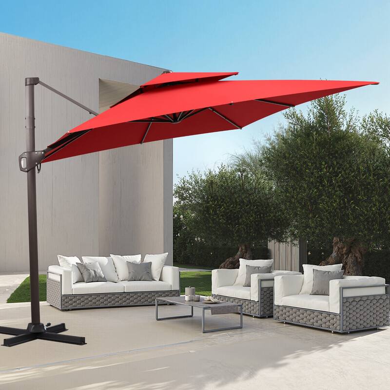 11 × 9 ft Outdoor Patio Cantilever Offset Dual Top Umbrella - Red