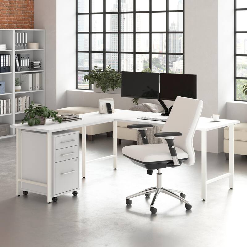 Bush Business Furniture Hustle 72W x 30D L Shaped Desk with Drawers - White