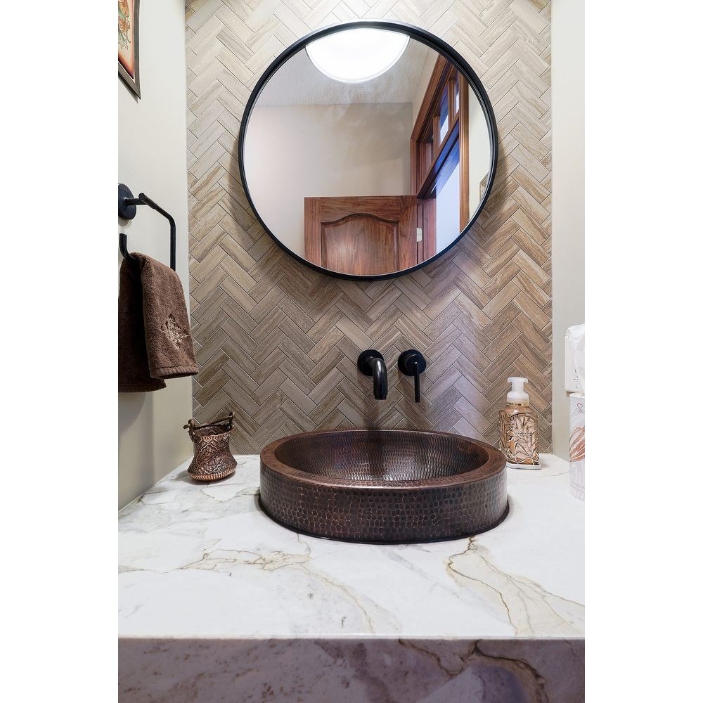 18-in Oval Skirted Vessel Hammered Copper Sink (VO18SKDB)