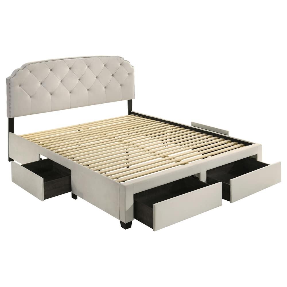 Marianna 4-drawer Upholstered Storage Bed Cream