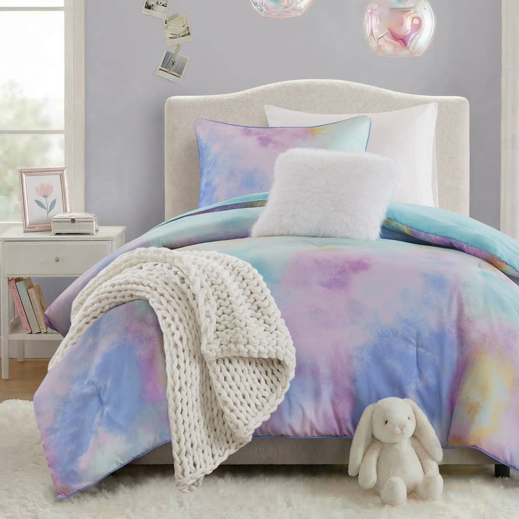 Intelligent Design Cassiopeia Watercolor Tie Dye Printed Comforter Set with Throw Pillow