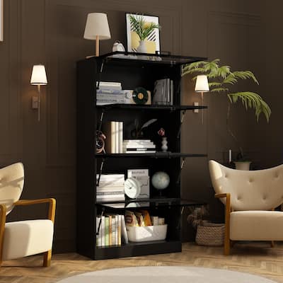 Sleek Aluminum Cabinet with Four Doors and Adjustable Strip Lights
