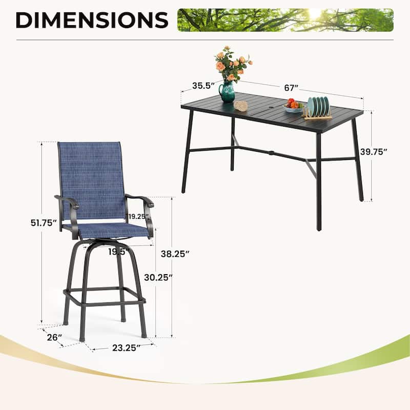 7-Piece Patio Bar Stool Set Textilene Swivel Stools