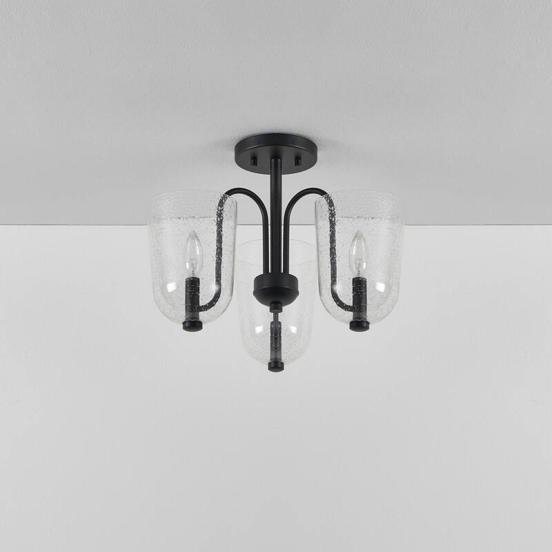 KAWOTI 3-light Modern Semi-flush Mount with Seeded Glass Shade - W17.25" x H12.4"