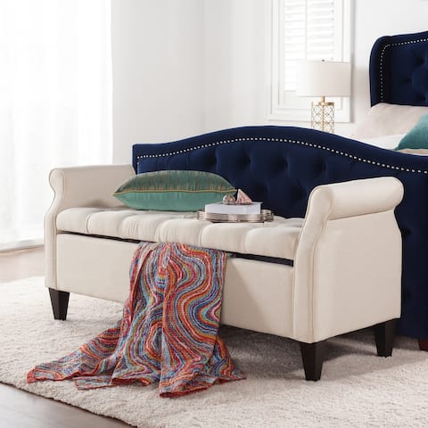 Copper Grove Performance Fabric Amalfi Tufted Storage Bench with Rolled Arms