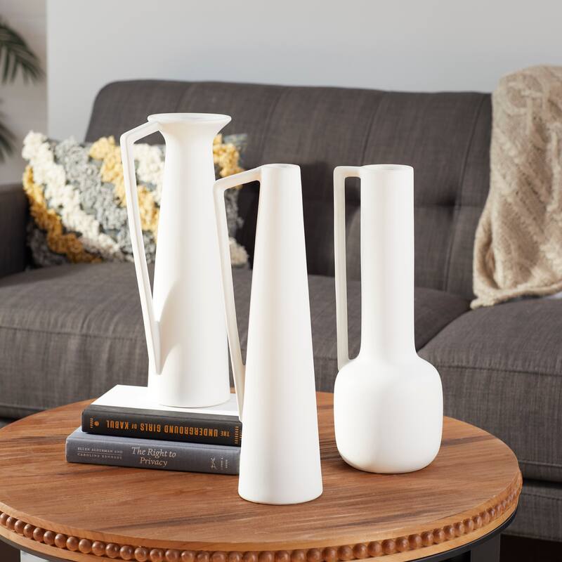 CosmoLiving by Cosmopolitan Ceramic Vase with Handles (Set of 3) - Black or White - White - 17", 16", 16"H