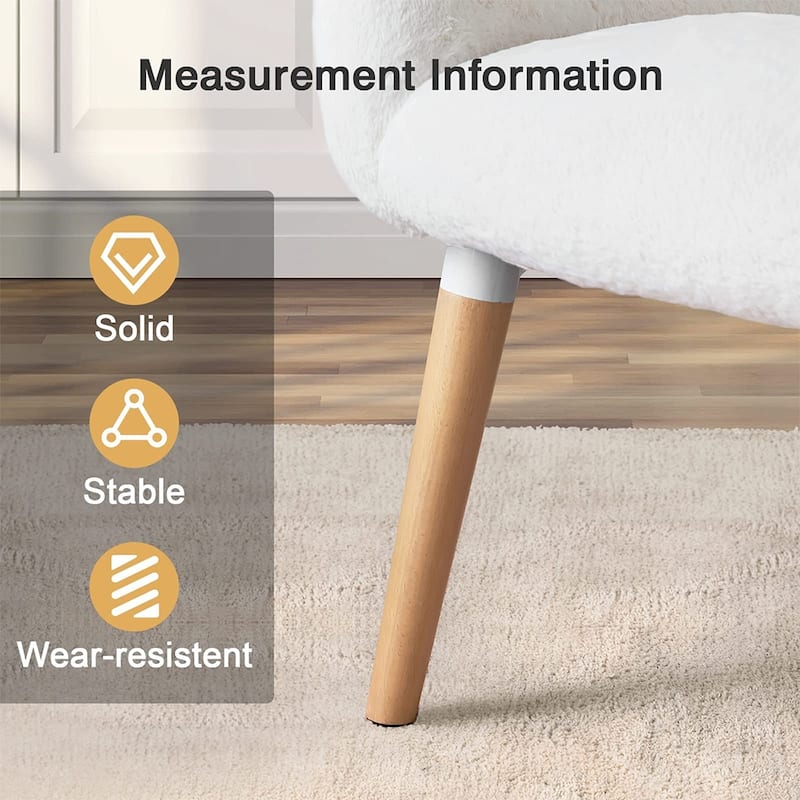 Faux Wool White Chair, Vanity Chair, Armchair with Beech Wood Legs 31