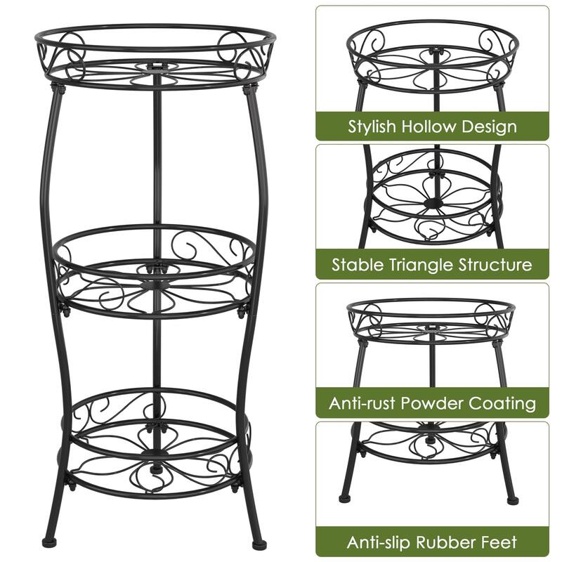 Javlergo Black 3-Tier Metal Plant Stand Indoor Outdoor Tall Plant Shelf with Hollow Design for Living Room Balcony Garden