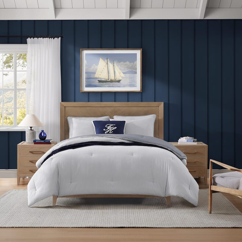 Tommy Hilfiger Sandbar Stripe Cotton Reversible Blue Comforter Set
