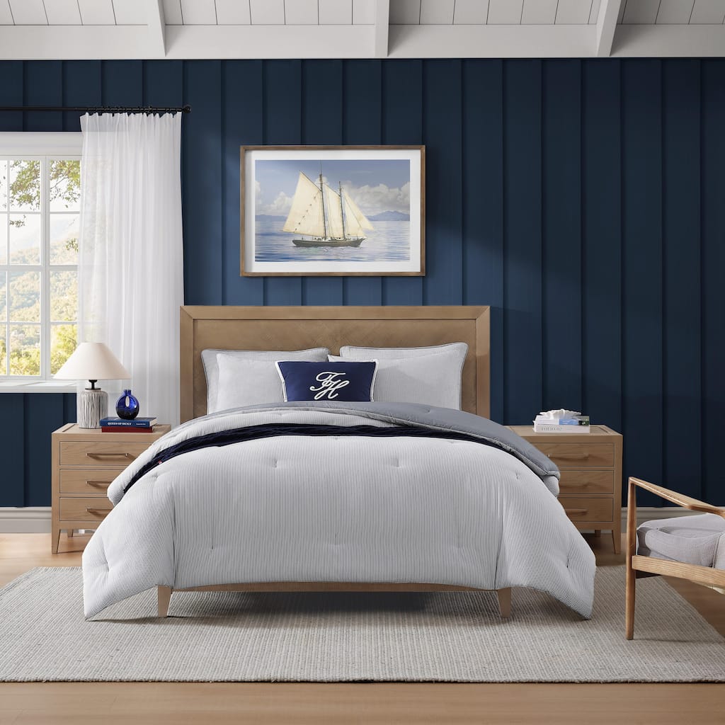 Tommy Hilfiger Sandbar Stripe Cotton Reversible Blue Comforter Set
