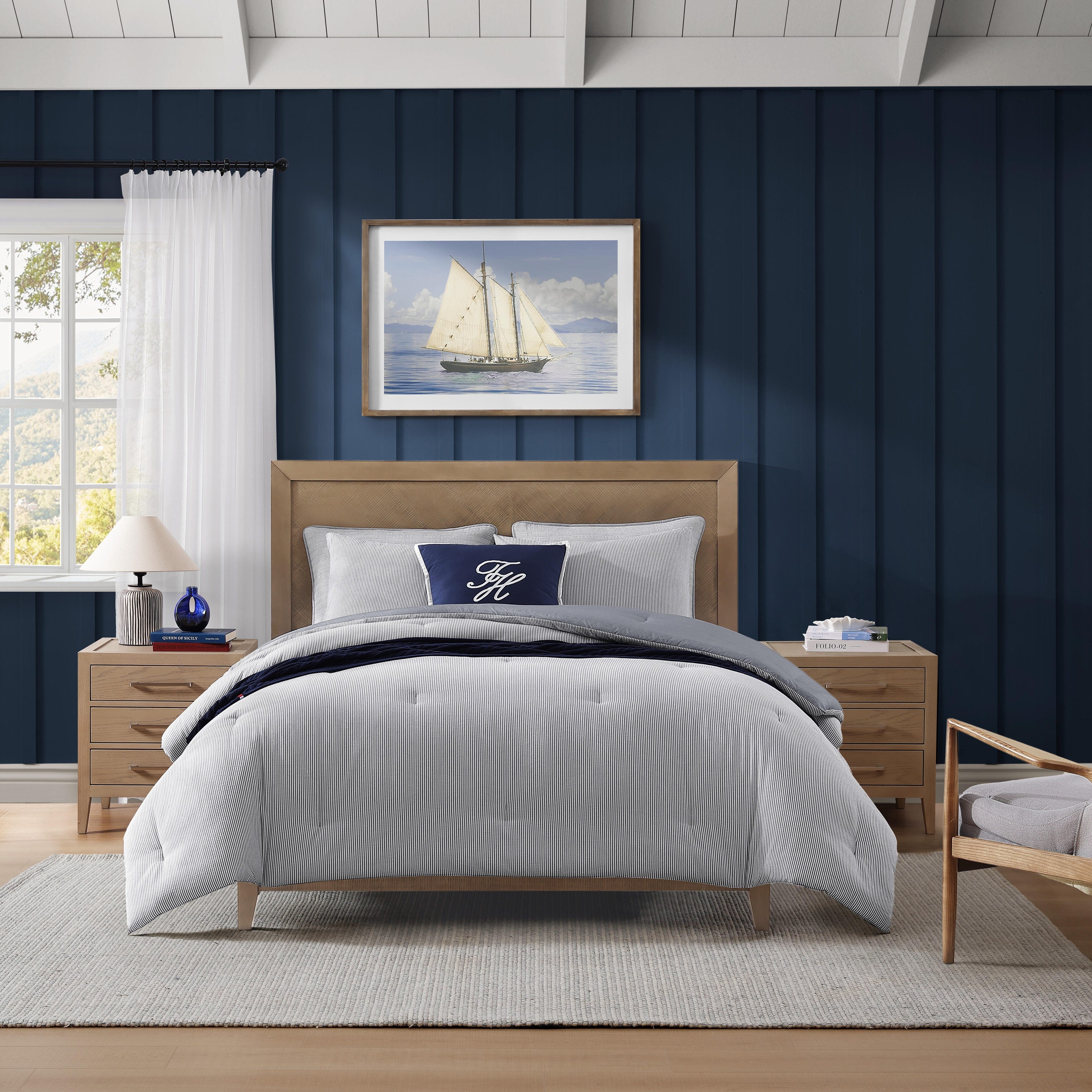 Tommy Hilfiger Sandbar Stripe Cotton Reversible Blue Comforter Set