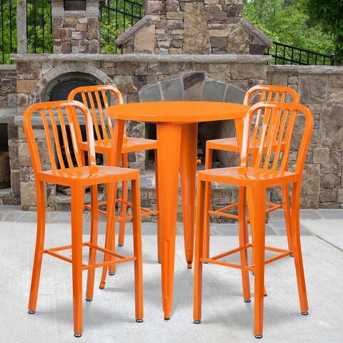 30'' Round Metal Indoor-Outdoor Bar Table Set with 4 Vertical Slat Back Stools - 30"W x 30"D x 41"H