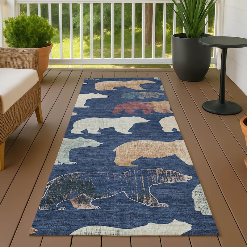 Machine Washable Indoor/ Outdoor Modern Bear Chantille Rug - Navy - 2'3" x 7'6"