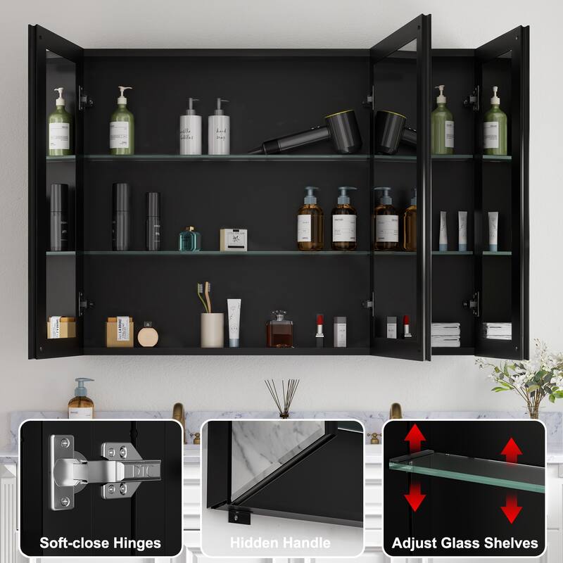 Belle Medicine Cabinet with Mirror, Adjustable Shelves, Recessed or Wall Mount