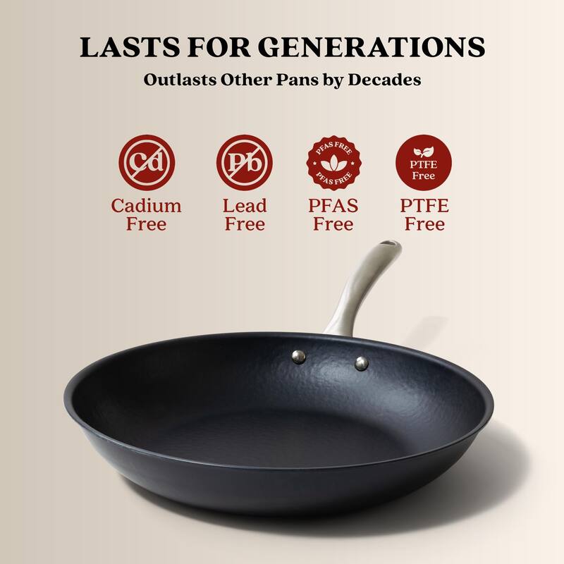 Alva Black Angus Pre-Seasoned Carbon Steel Frying Pan, Naturally Nonstick
