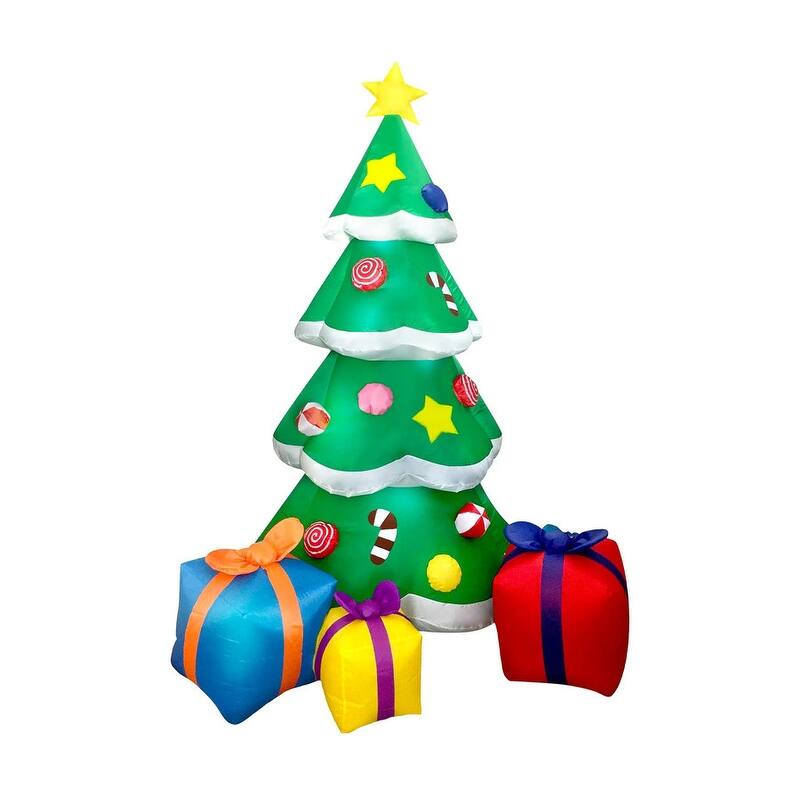 7 ft. Tall White, Green & Red Plastic Christmas Tree with Presents Inflatable - Multicolor
