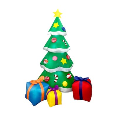 7 ft. Tall White, Green & Red Plastic Christmas Tree with Presents Inflatable - Multicolor