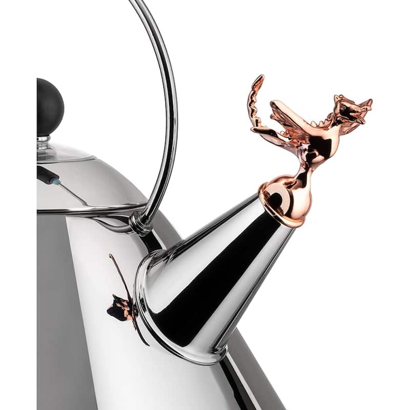 Alessi 9093REXB Tea Rex Kettle in 18/10 Stainless Steel Mirror Polished With Prehistoric Reptilian Whistle