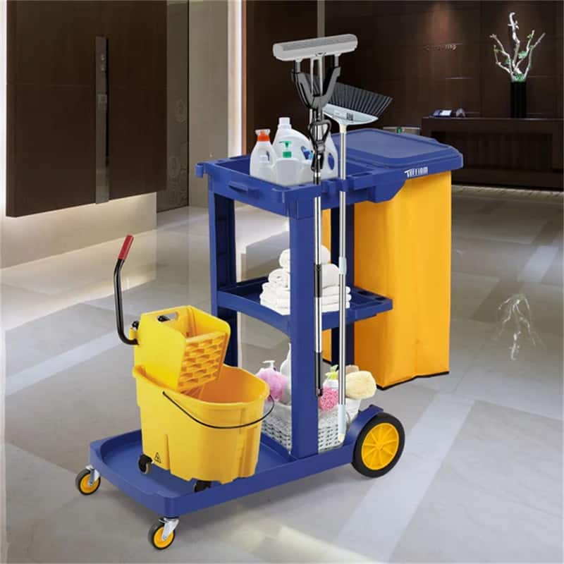 3 Tier Shelf Janitorial Cart Small 500lbs Capacity Commercial Cleaning Cart