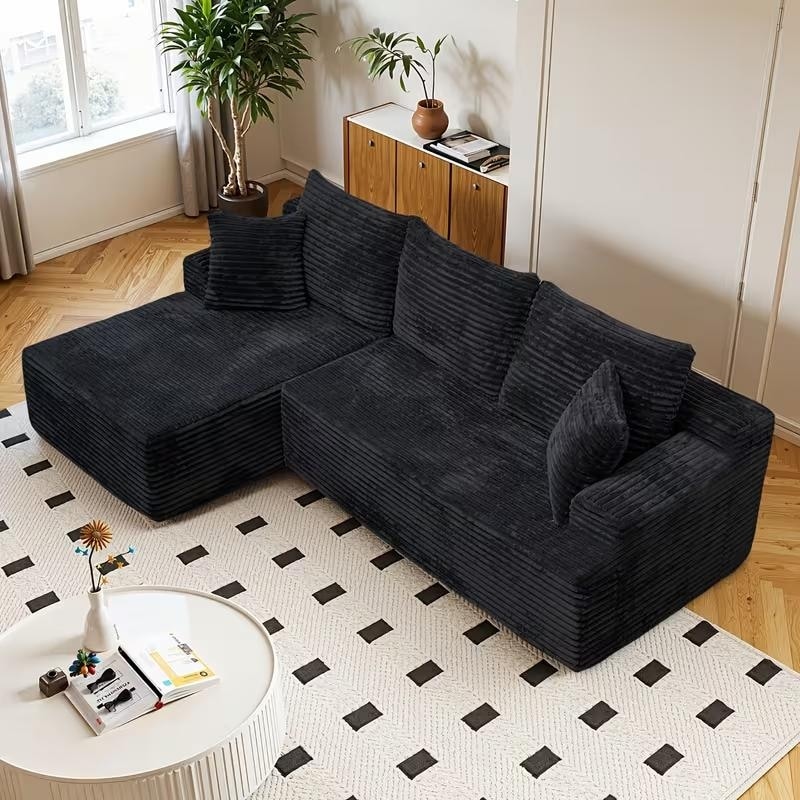 Frameless Boneless Soft Sofa With L-Shaped Chaise Black Left Corner