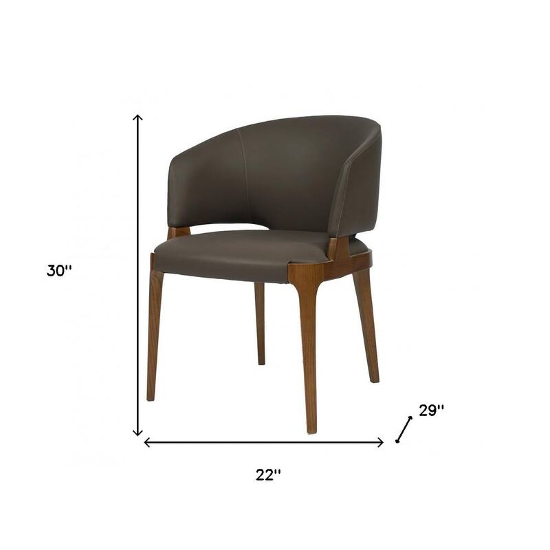 HomeRoots Dark Gray And Brown Upholstered Faux Leather Wing Back Dining Arm Chair